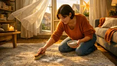 Teppich reinigen im Winter: leise Routine mit Bürste, Natron und Stoßlüften